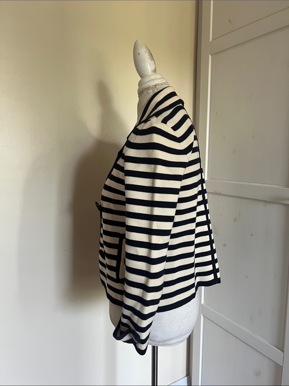 J.Crew Striped Double Breasted Navy Blue Ivory Knit Sweater Blazer Jacket XS - Picture 3 of 8